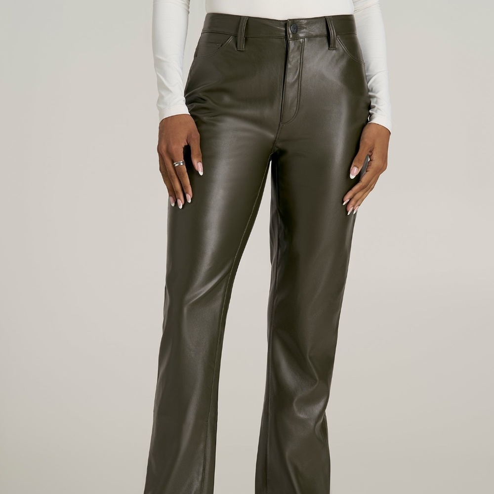 American Tall True Touch Leather Straight Leg Pants for Tall Women in Forest Nig